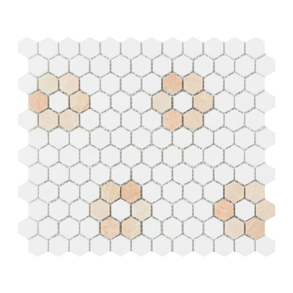 1" X 1" Thassos White and Pink Marble Mosaic Wall & Floor Tile - 1 Case (10 Sheets)