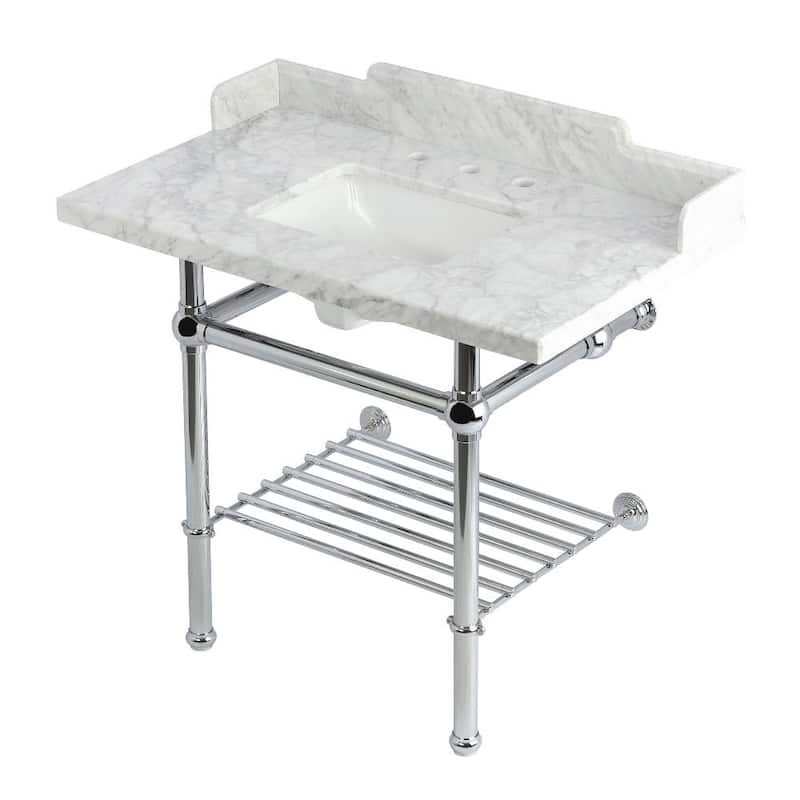 Kingston Brass LMS3630MBSQB-P-SET Pemberton 36" Rectangular Brass, - Marble White / Polished Chrome
