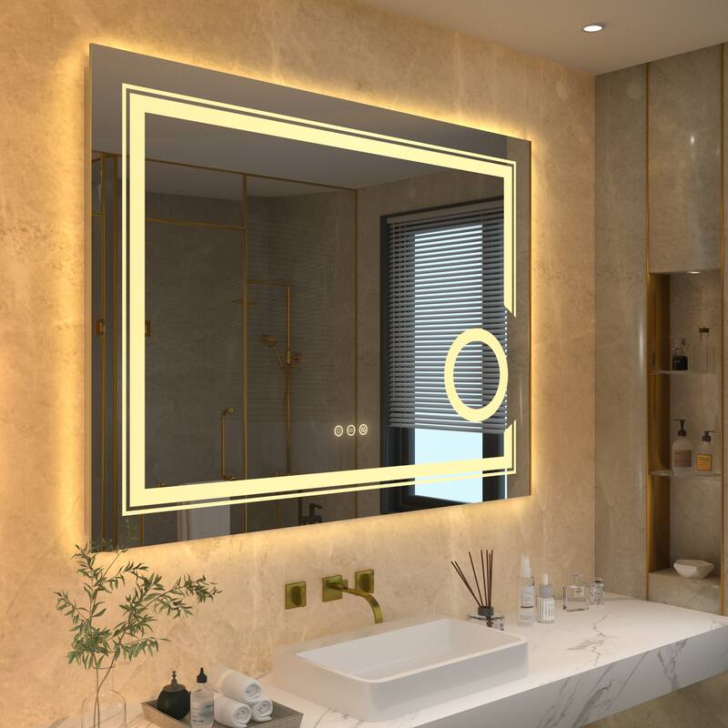 LED Backlit Dual Light Bathroom Mirror Makeup Anti-Fog with Magnifier
