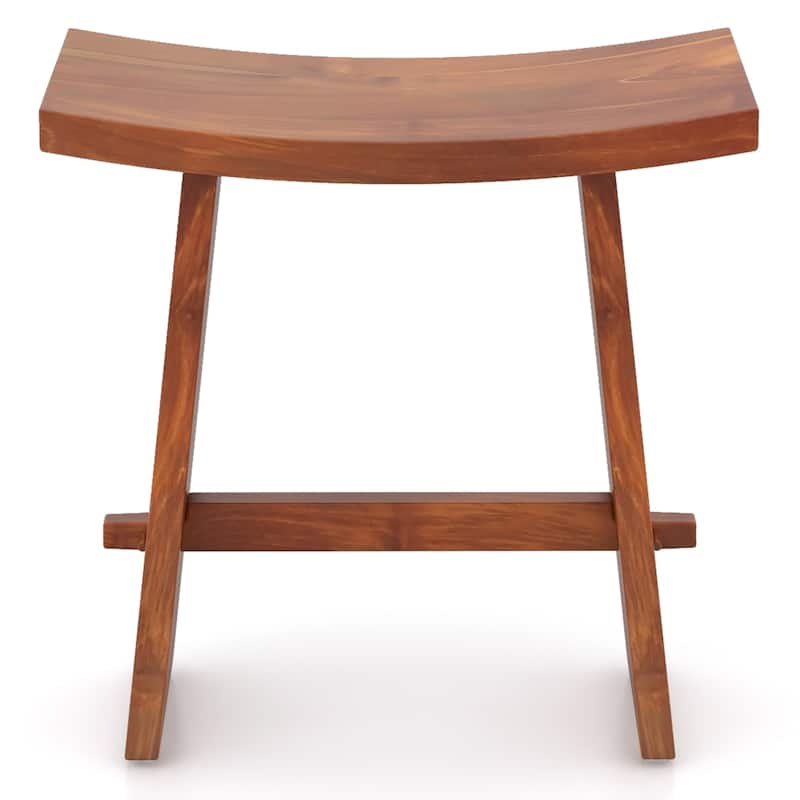 Gymax 20 Inch Teak Wood Shower Bench w/ Curved Seat for Inside Shower