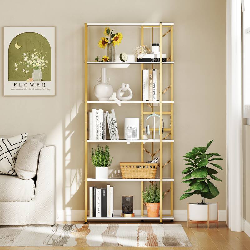 Gymax 2PCS 6-Tier Bookshelf w/Heavy-duty Metal Frame2 Anti-tipping
