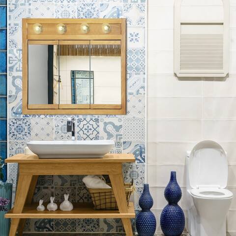 Design House Richland 30 inches W x 5 inches D x 30 inches H Bathroom Medicine Cabinet Mirror, Nutmeg Oak