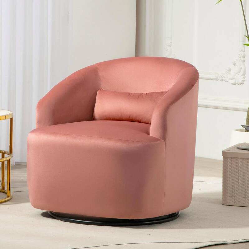 Accent Chair with Barrel-shaped Design and 360 Degree Swivel Feature