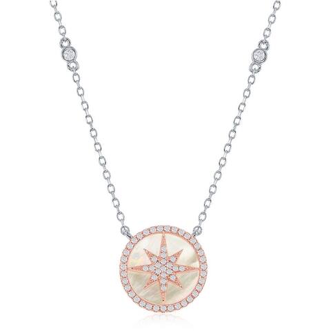 La Preciosa Sterling Silver and Rose Gold Mother of Pearl CZ Studded Shooting Star 16+2" Necklace