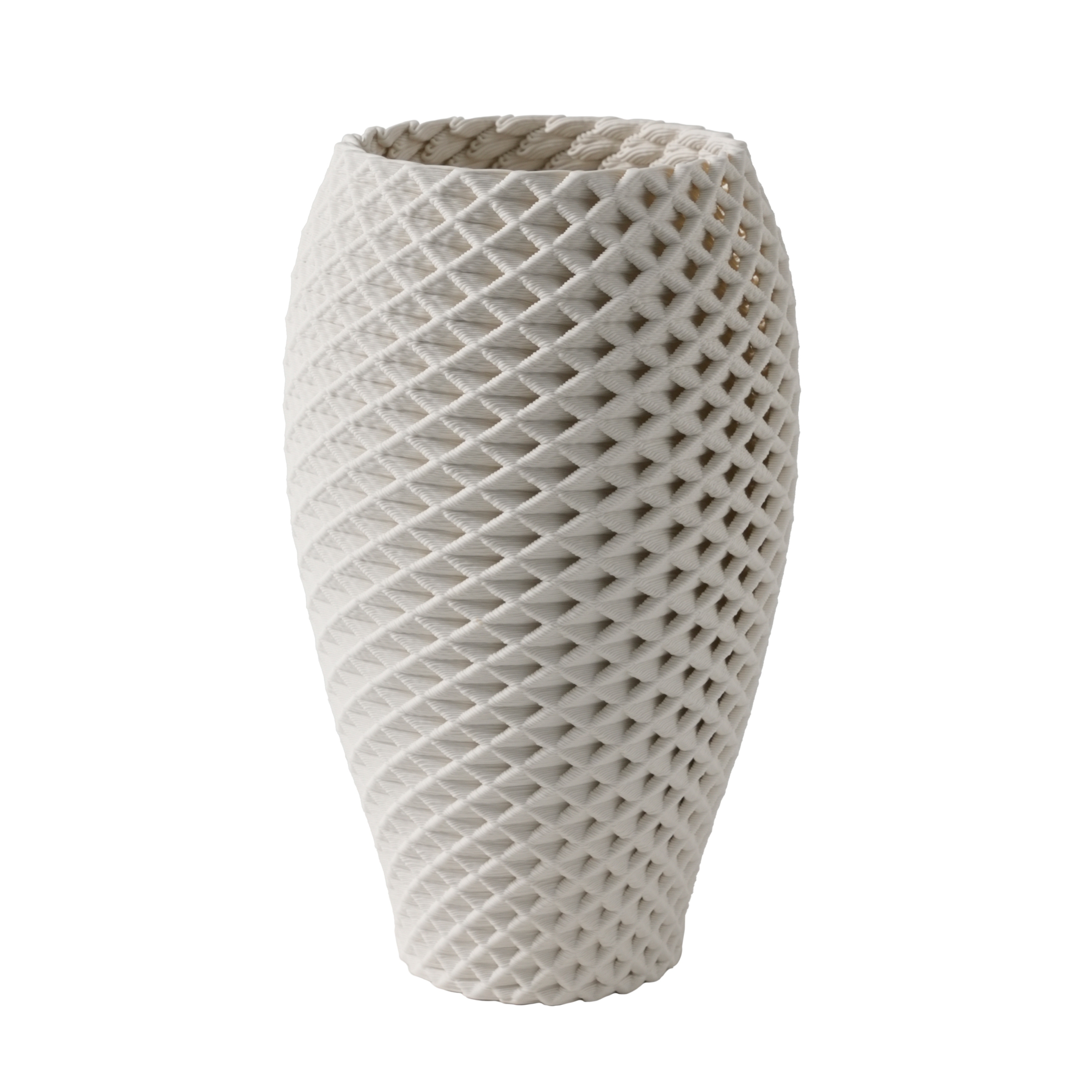 Porcelain Flower Vase Decorative Textured Diamond Pattern - 13" Ivory