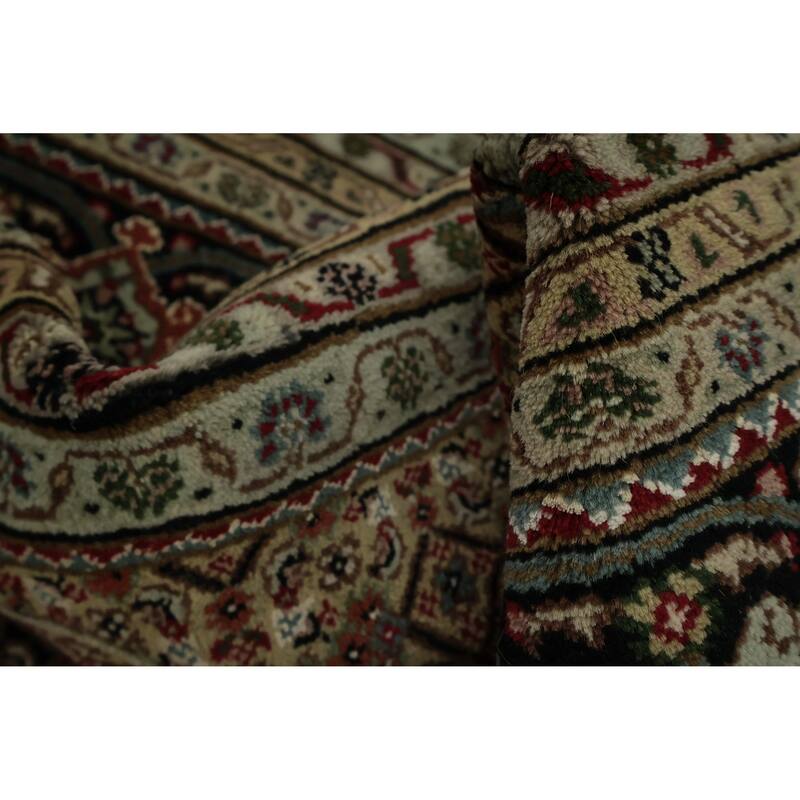 Hand Knotted Oriental 100% Wool Carpet Traditional Floral Black Tabriz-Mahi Area Rug - 12' 1'' X 8' 11''