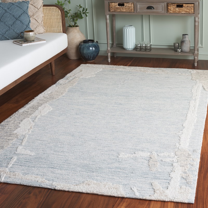 SAFAVIEH Handmade Harvest Marjon Wool Rug - Light Blue/Ivory - 5' x 8'
