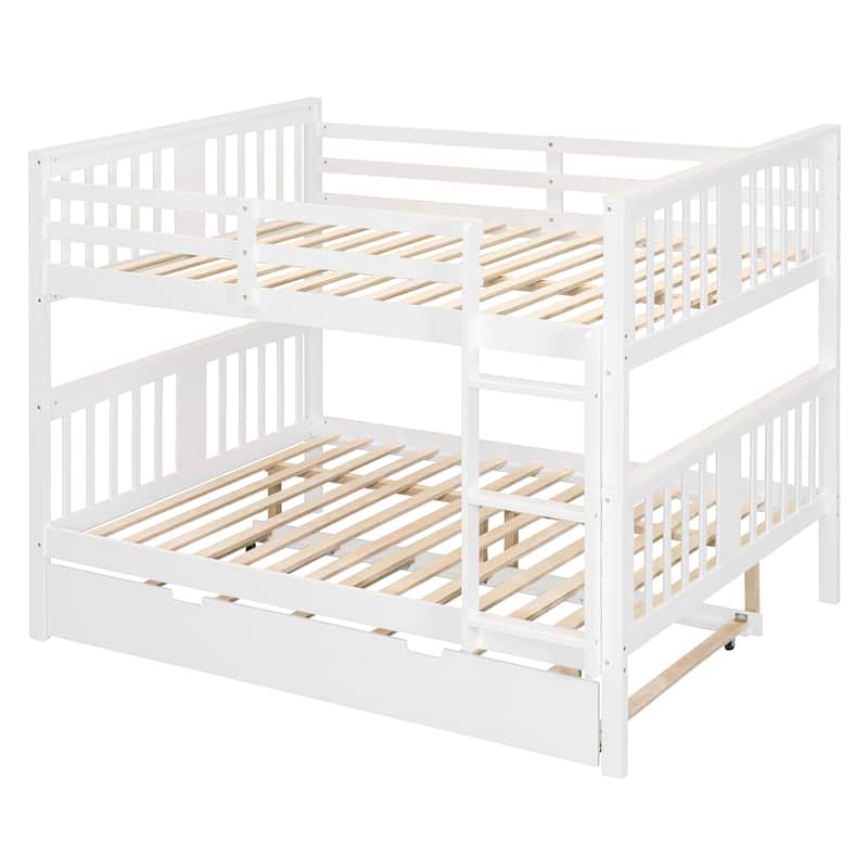 Full over Full Wooden Bunk Bed Frame with Twin Size Trundle and Ladder