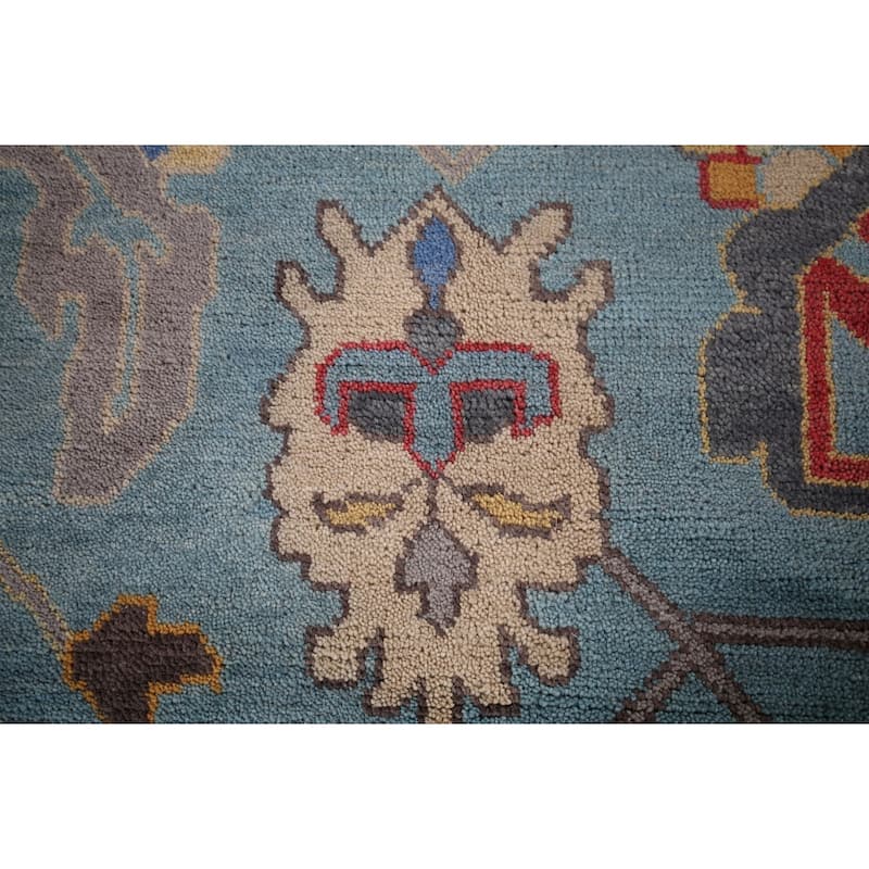 Light Blue Oushak Indian Area Rug Hand-Knotted Floral Wool Carpet - 8'11"x 11'11"