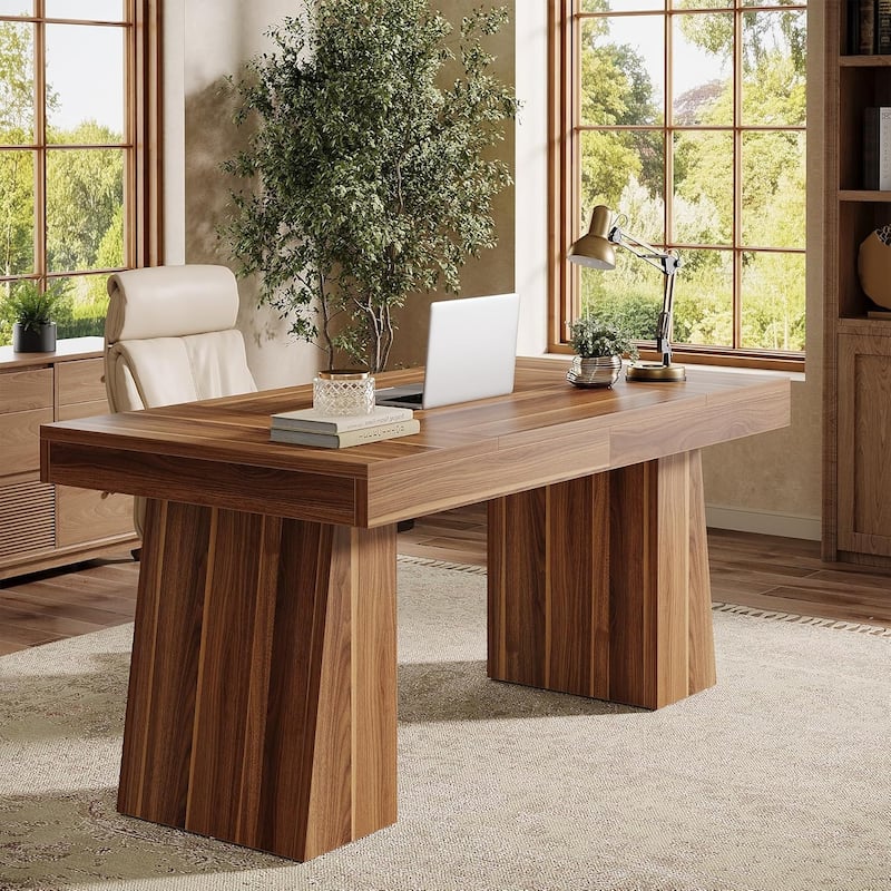 55" Executive Desk, Office Desk with Double Pedestal for Home Office