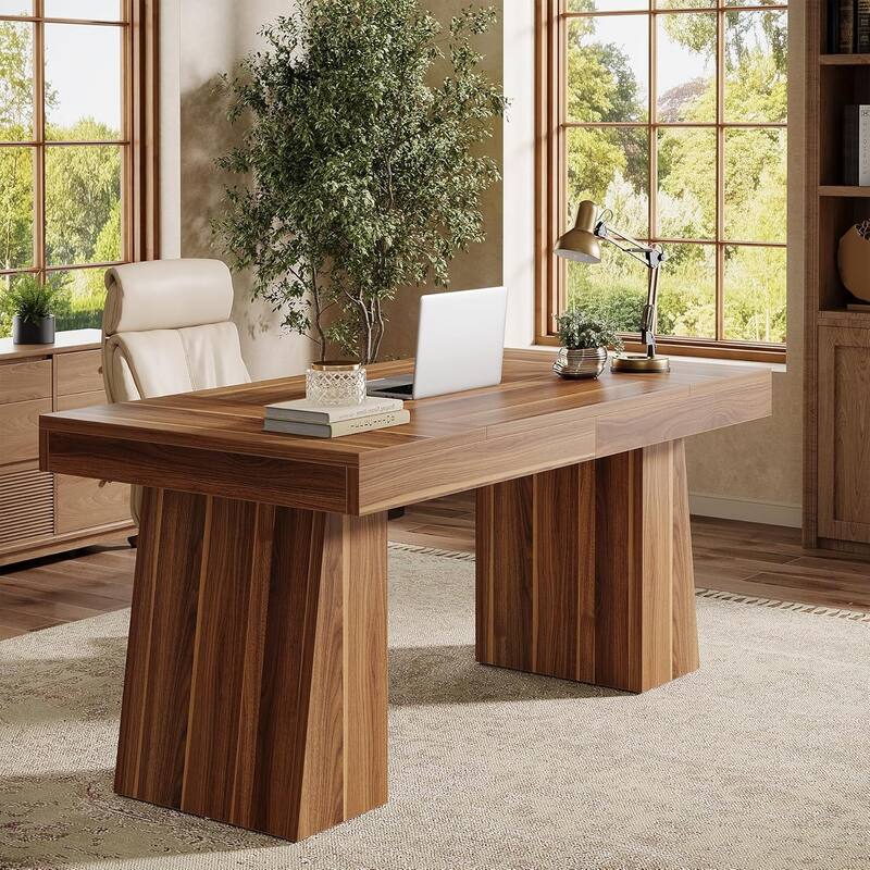 55" Modern Farmhouse Wooden Executive Desk Computer Conference Table