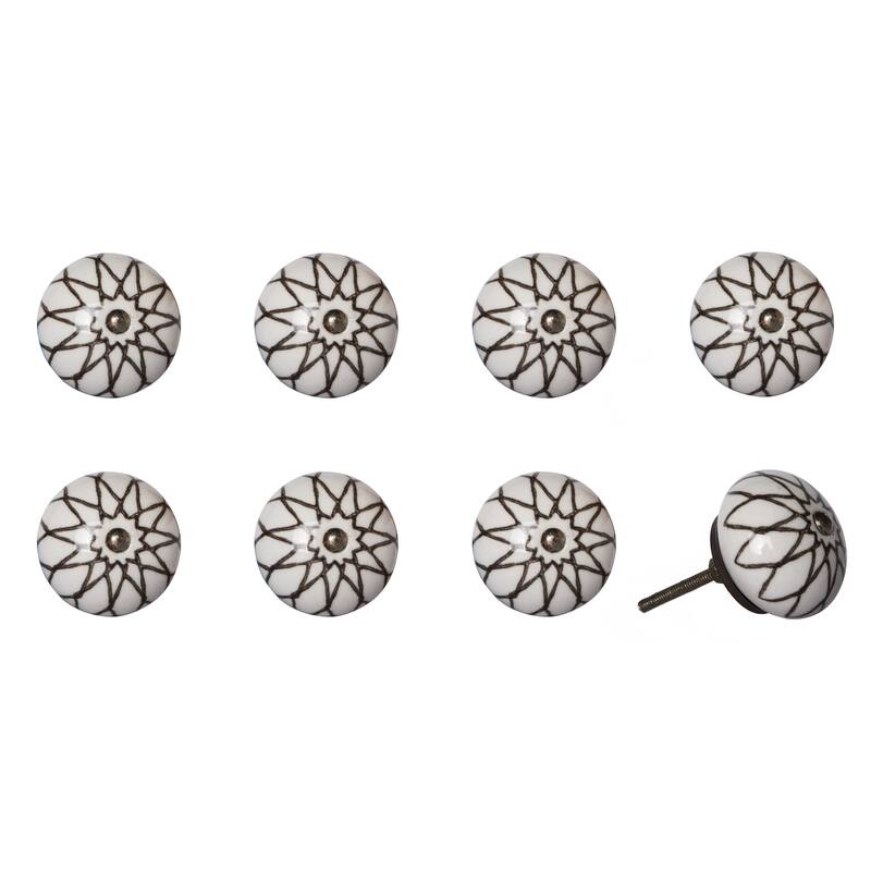 HomeRoots Set of Eight Brown Ceramic And Metal Drawer Pull Knobs - 1.5' X '1.5' X '1.5