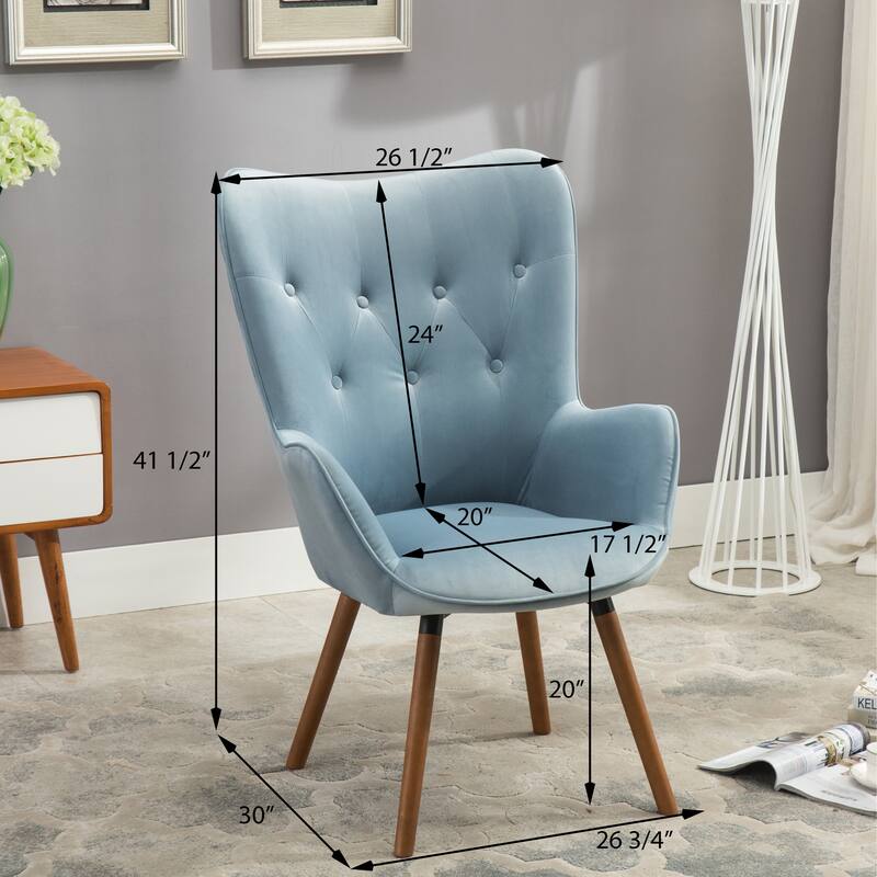White Modern 30" Polyester Button Tufted Accent Chair with Solid Wood Frame for Living Room