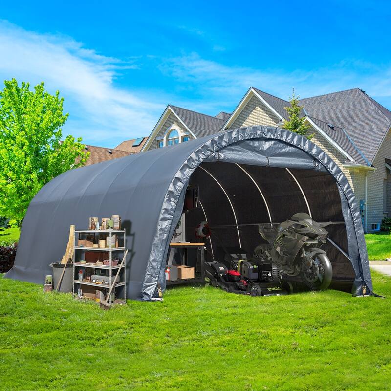 EROMMY Portable Garage, Heavy Duty Carport with All-Steel Metal Frame and Round Style Roof
