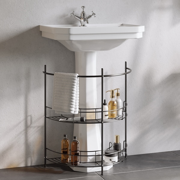 Pedestal Sink Organizer Compact Under Sink Rack with 2 Storage Shelves and Towel Holder by Lavish Home On Sale Bed Bath Beyond 36681669
