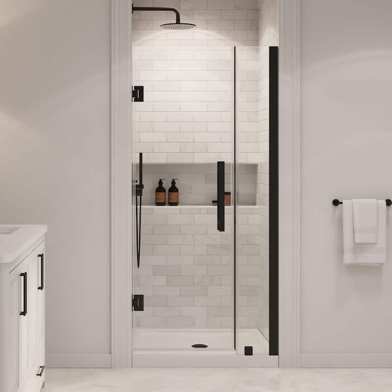 OVE Panama Alcove Frameless Pivot Hinge Shower Door Kit with Base Pan, 2025