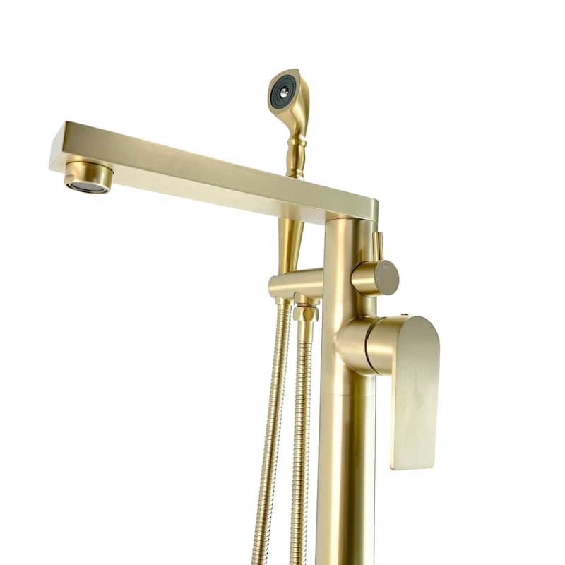 Venus Square Head Tub Filler Faucet with Handshower - Breeze Handle - Brushed Gold