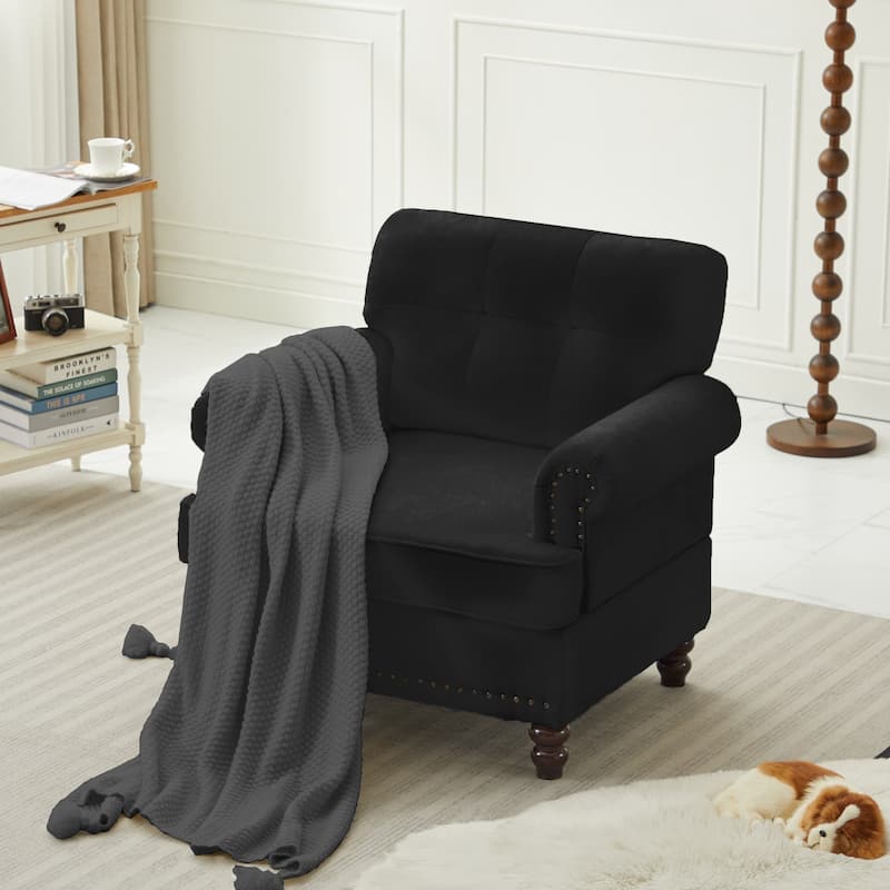 Set of 1 Piece,Chenille Tufted Armchair with Solid Rubberwood Legs for Livingroom