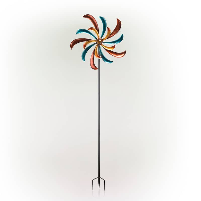 Alpine Corporation 63" Tall Outdoor Curved Blade Windmill Stake Kinetic Spinner, Multicolor