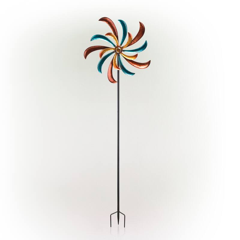 Alpine Corporation 63" Tall Outdoor Curved Blade Windmill Stake Kinetic Spinner, Multicolor