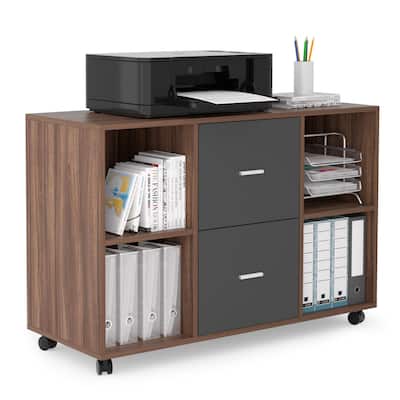 Mobile filing cabinet with 2 drawers and 4 open storage cabinets