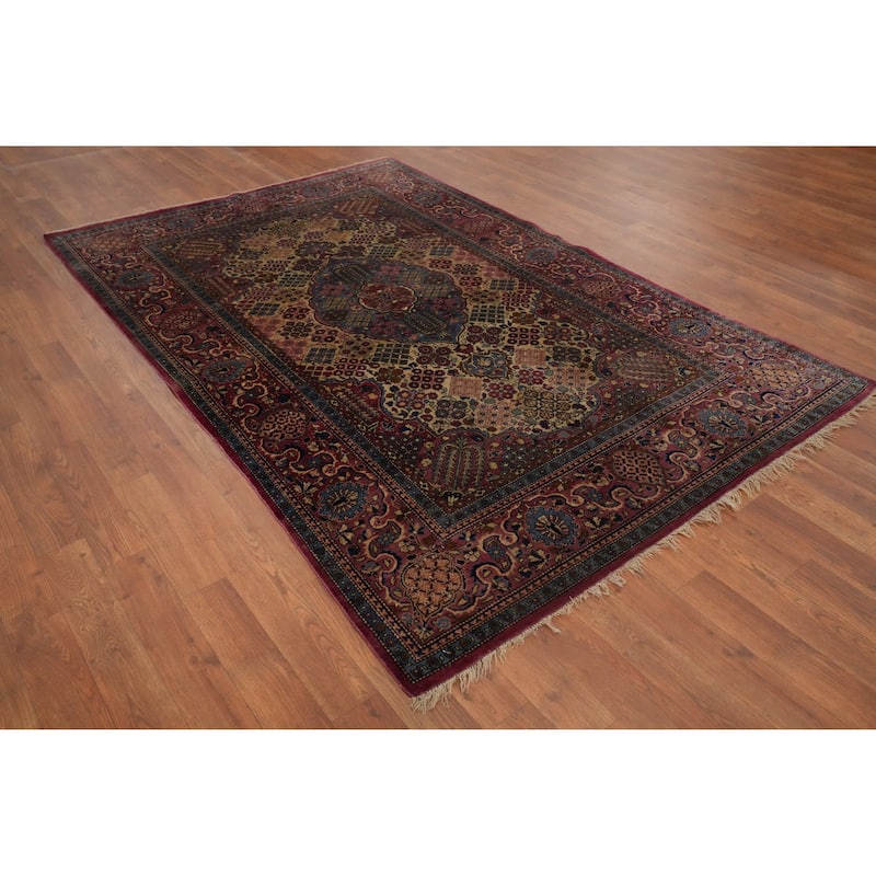Hand Knotted Oriental 100% Silk Carpet Traditional Floral Beige & Ivories Kashan Area Rug - 6' 8'' X 4' 3''