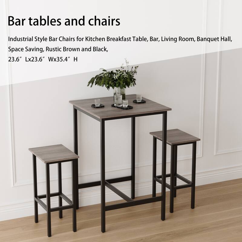 Bar Table Set with 2 Stools Compact Space Saving Design 300LB Capacity