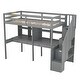 preview thumbnail 10 of 36, Solid Wood Loft Bed Frame with Storage Staircase and Double Desks and Shelves,Twin Size