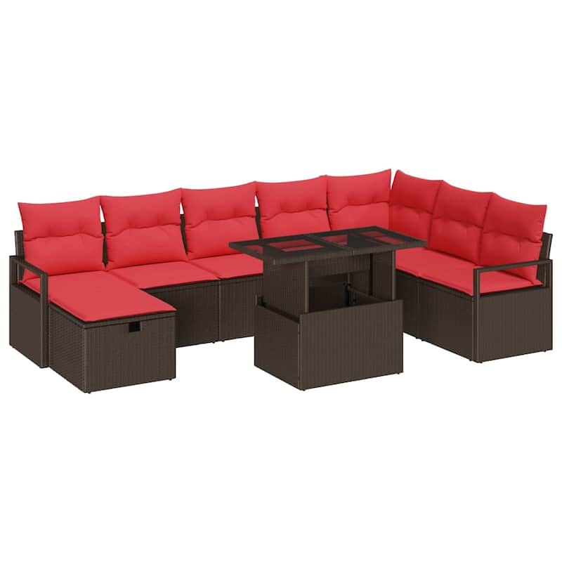 vidaXL 9 Garden Sofa Set with Cushions Black/Brown/Grey Poly Rattan - 113 x 69.7 x 27.2