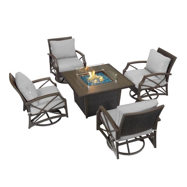 Kinger Home Ethan Rattan 5-Piece Patio Furniture Set - 42-Inch - Brown/Grey