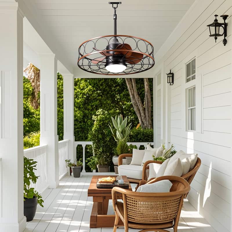 CurveCurio 24“ OutDoor Water Proof Ceiling Fan w/ LED Lights Quiet DC Motor Remote and App Contorl 3 Color Tone and 6 Speed