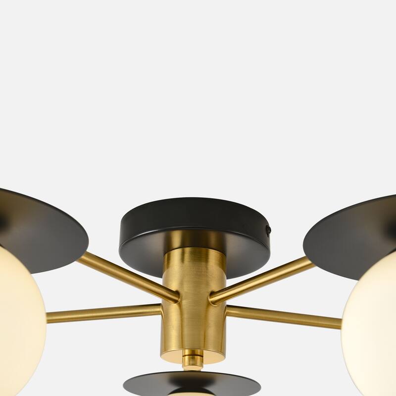 Sputnik Matte Black and Gold 5-Light Semi Flush Mount Light - Matte Black + Gold