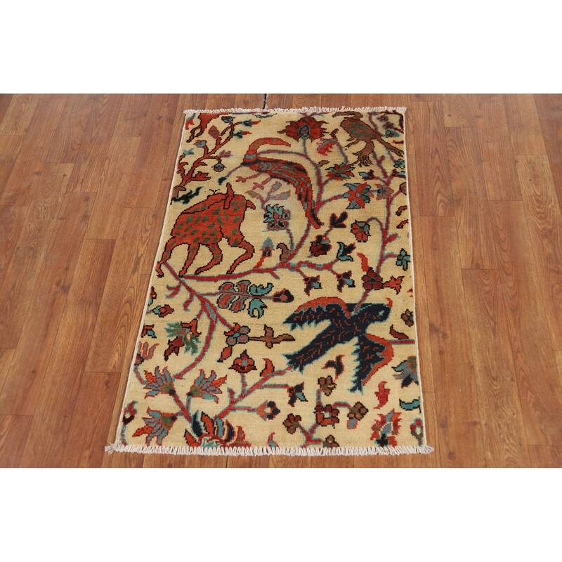 Animals Design Kazak Oriental Foyer Rug Hand-Knotted Wool Carpet - 2'0" x 3'0"