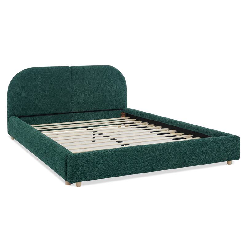 Fabric Upholstered Bed Frame Modern American Platform Bed Frame with Curved Headboard/Sturdy Legs Support/No Box Spring Needed