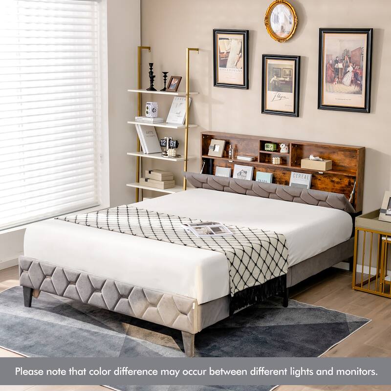 Costway Bed Frame Upholstered Platform Mattress Foundation with