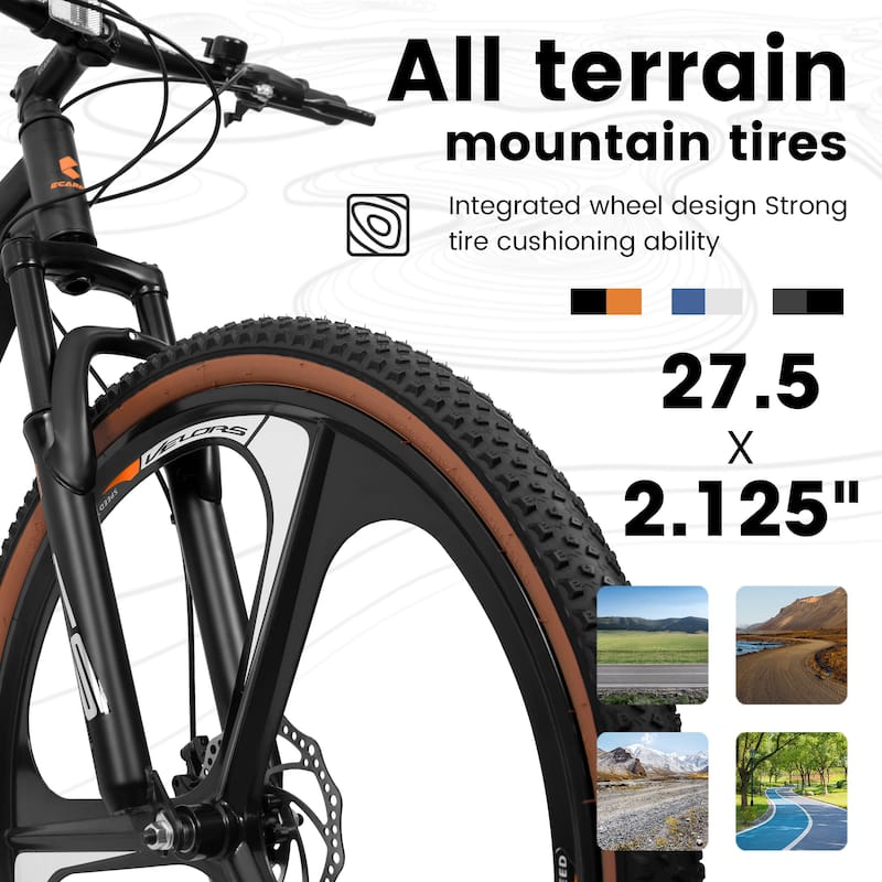 Ecarpat 27.5 Inch Mountain Bike, 21 Speed with Dual Disc Brakes, Front Suspension Fork, High Carbon Steel Frame for Men & Women