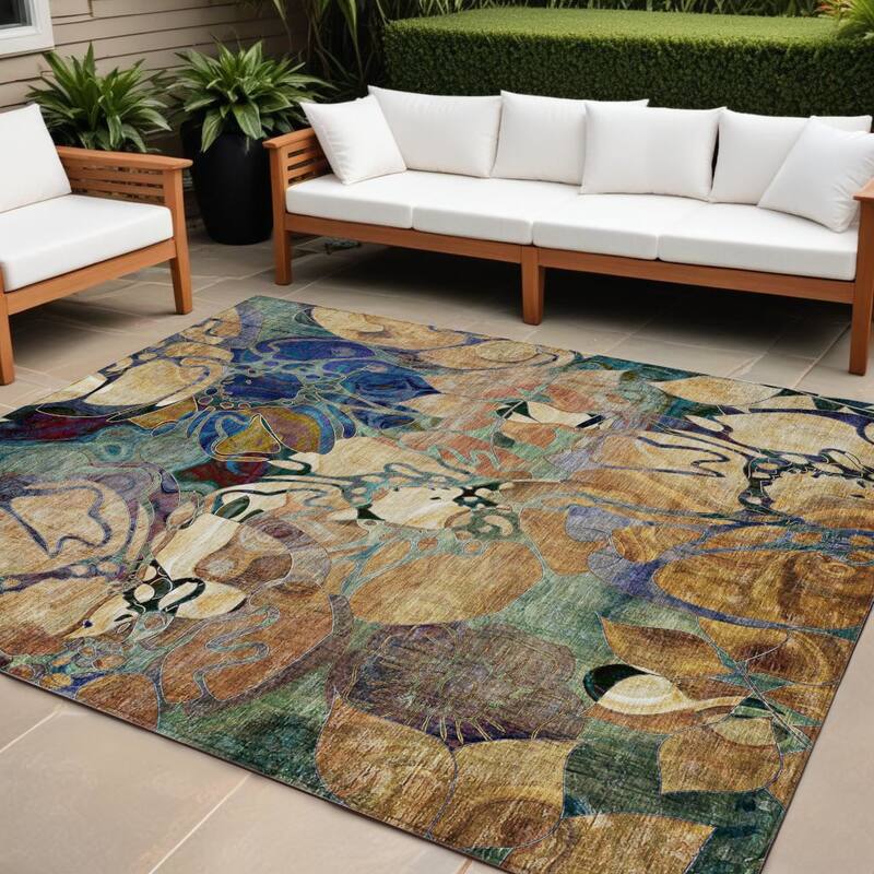 Alsiz Unique Abstract Weather Resistant Timeless Fusion Runner Outdoor Rug - 10' X 14' - Multi