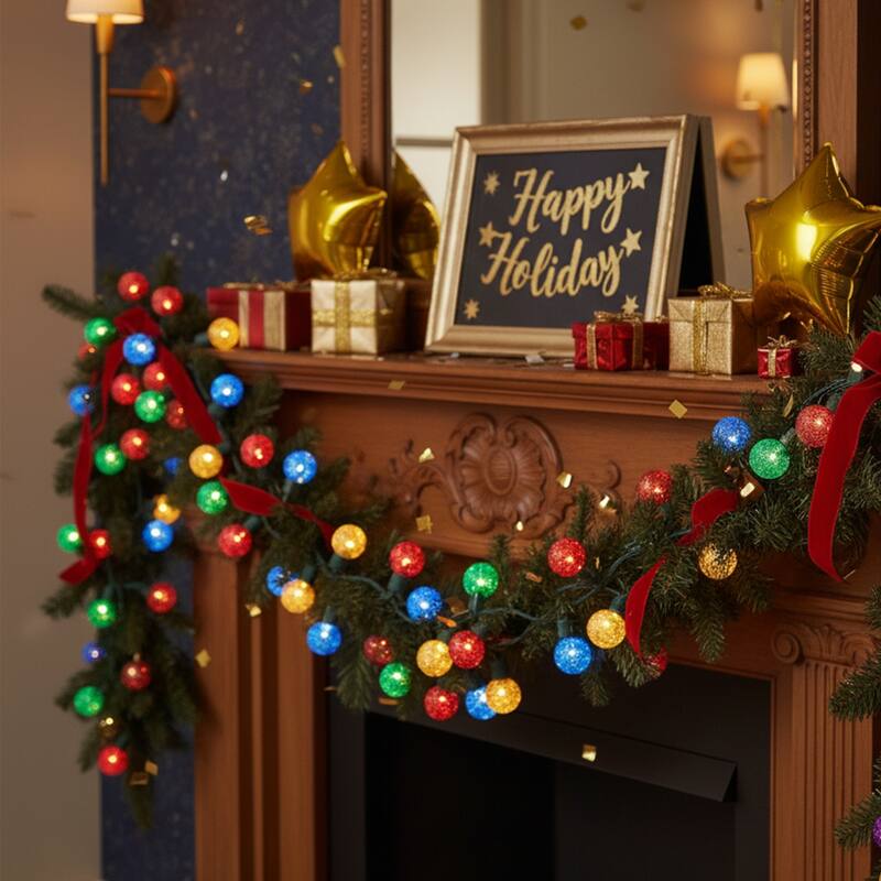 Multi Color Tinsel Filled Globe Light Set - 6.5 ft Green Wire - 10ct