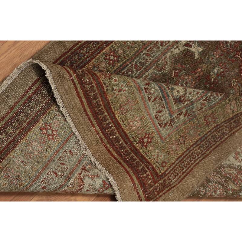 Hand Knotted Oriental 100% Wool Carpet Traditional Floral Brown Bibikabad Runner Rug - 9' 7'' X 2' 7''
