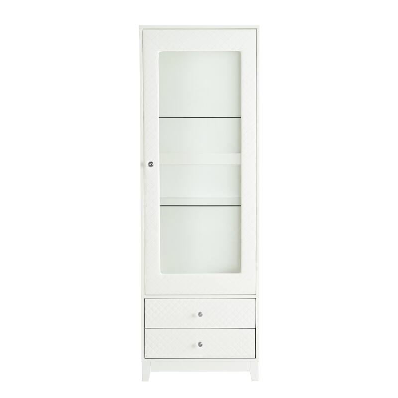 Roomfitters 71'' Display Cabinet with Glass Door, Freestanding Pantry Storage Cabinet with Adjustable Shelves for Dining, White