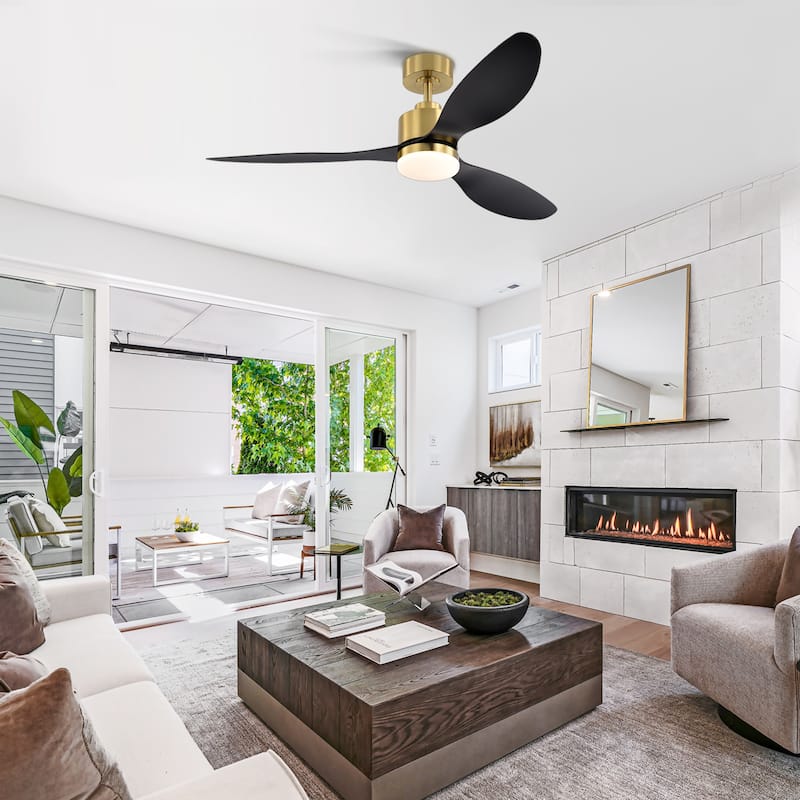 52"/42" Black/Gold LED Ceiling Fan with Lights Remote(3-Blade)