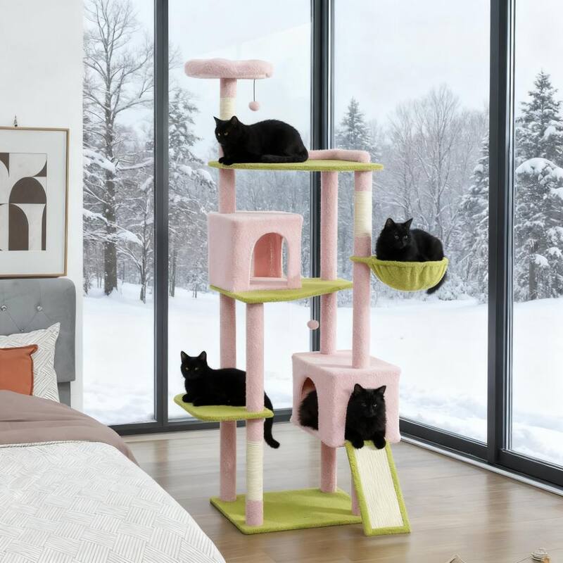 Large Cat Tower with Scratching Post & Board 74" Flower Cat Tree