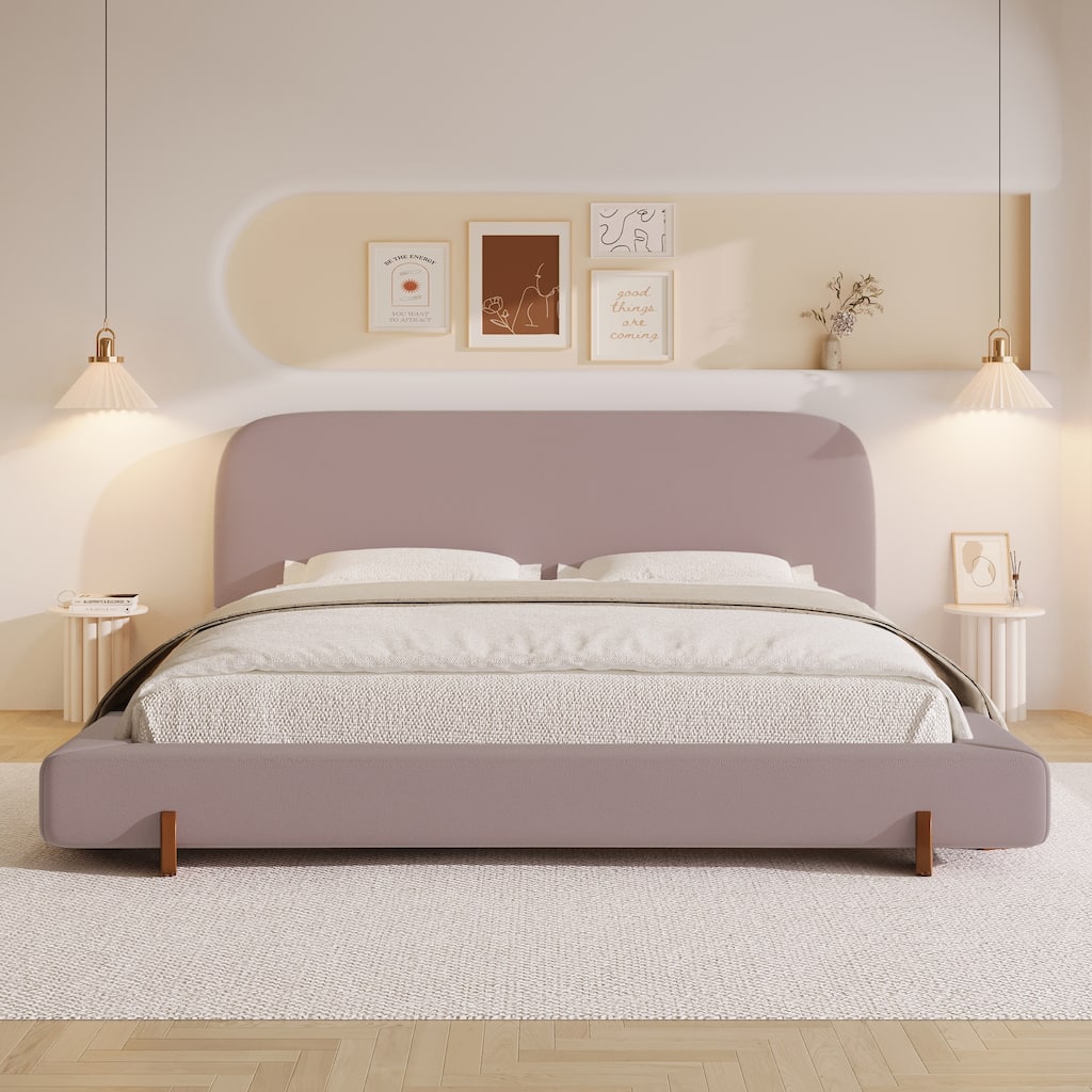 Christopher Knight Home - Verona Unique Design Modern Upholstered Bed Frame with Solid Wood Legs and Headboard