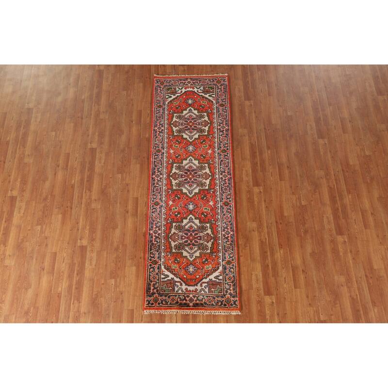 Geometric Heriz Indian Runner Rug Hand-knotted Wool Carpet - 2'7"x 8'0"