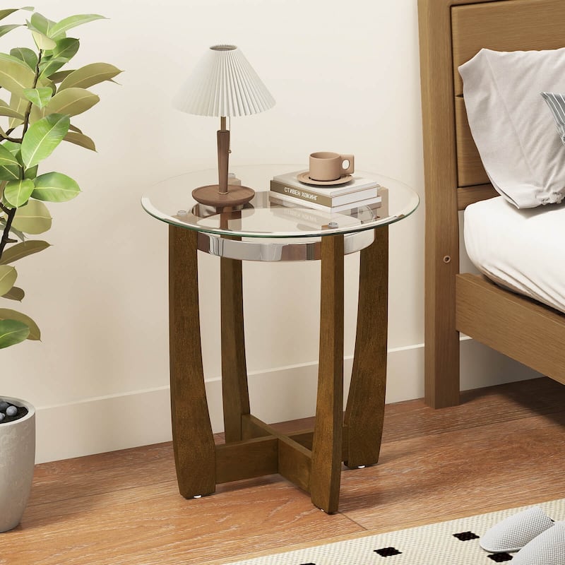 Costway 1/2 PCS 24" Round Side Table Glass End Table with Tempered - See Details