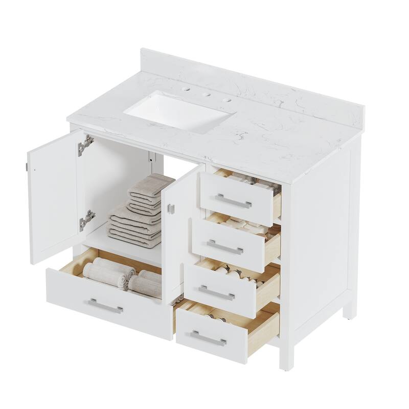 StarrySky 42 inch Undermount Left Sink Bathroom Vanity with Engineered Carrara Marble Top - 42 inch