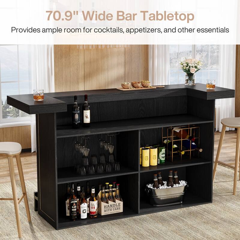 4-Tier Bar Table, 70.9-Inch Large Wooden Home Bar Unit