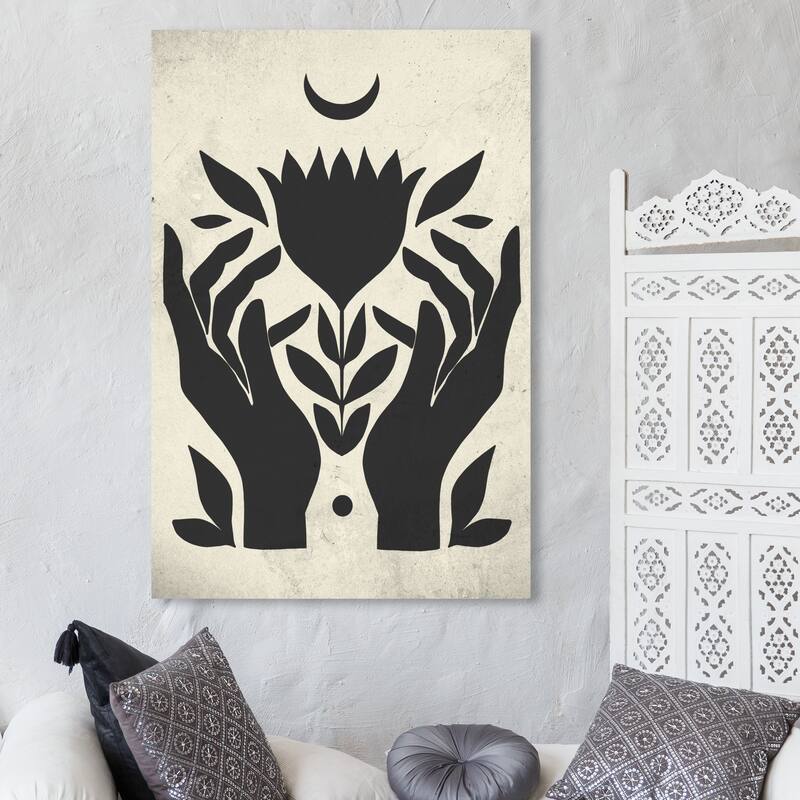 Wynwood Studio Canvas Floral Lunar Floral Blossom Black and Pastel Black Modern & Contemporary Wall Art Canvas Print - 45 x 30