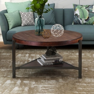 Round Coffee Table Metal Legs with Storage Open Shelf, Easy Assembly ...