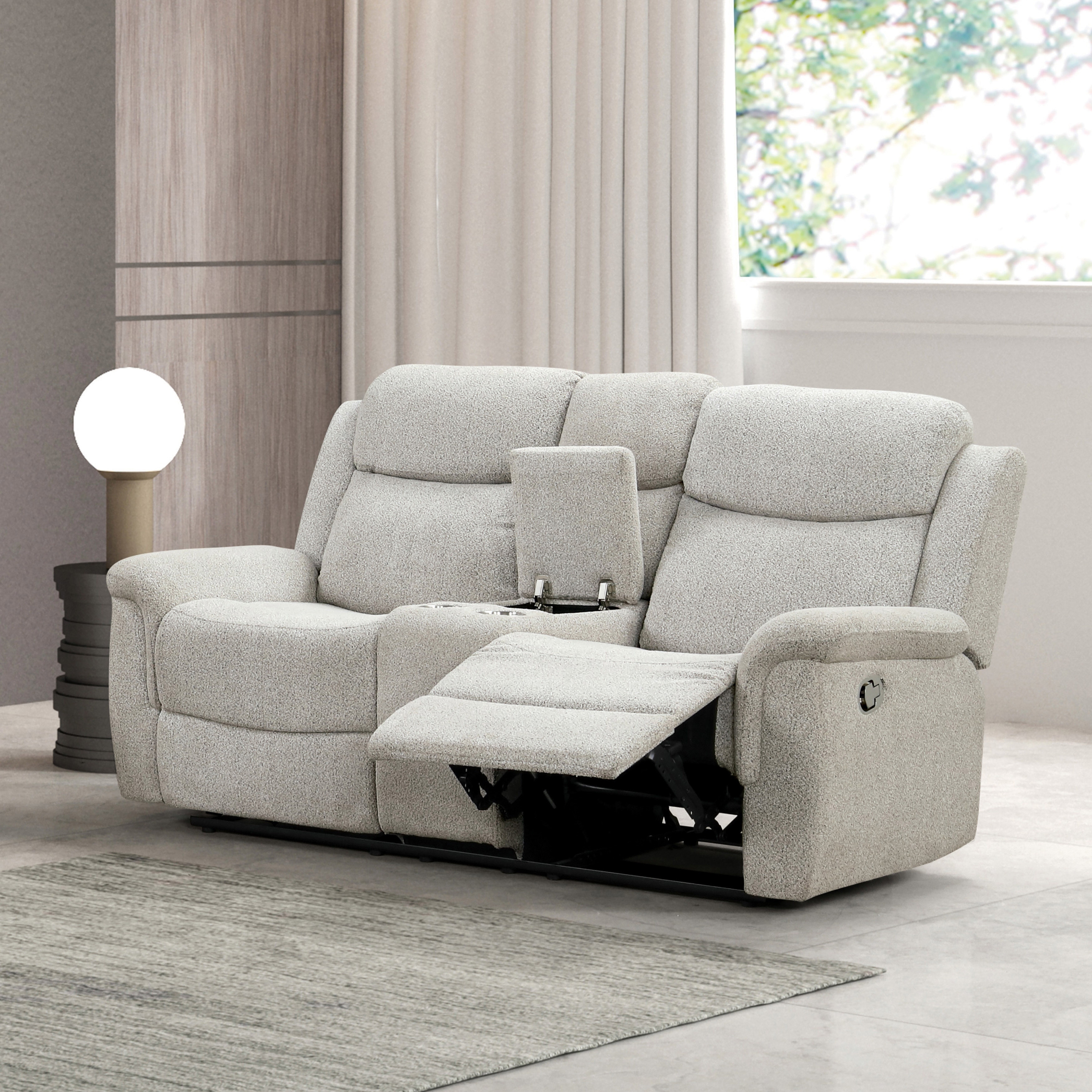 Furniture of America Gulid Modern Light Grey Recliner Loveseat with Console and Cup Holders
